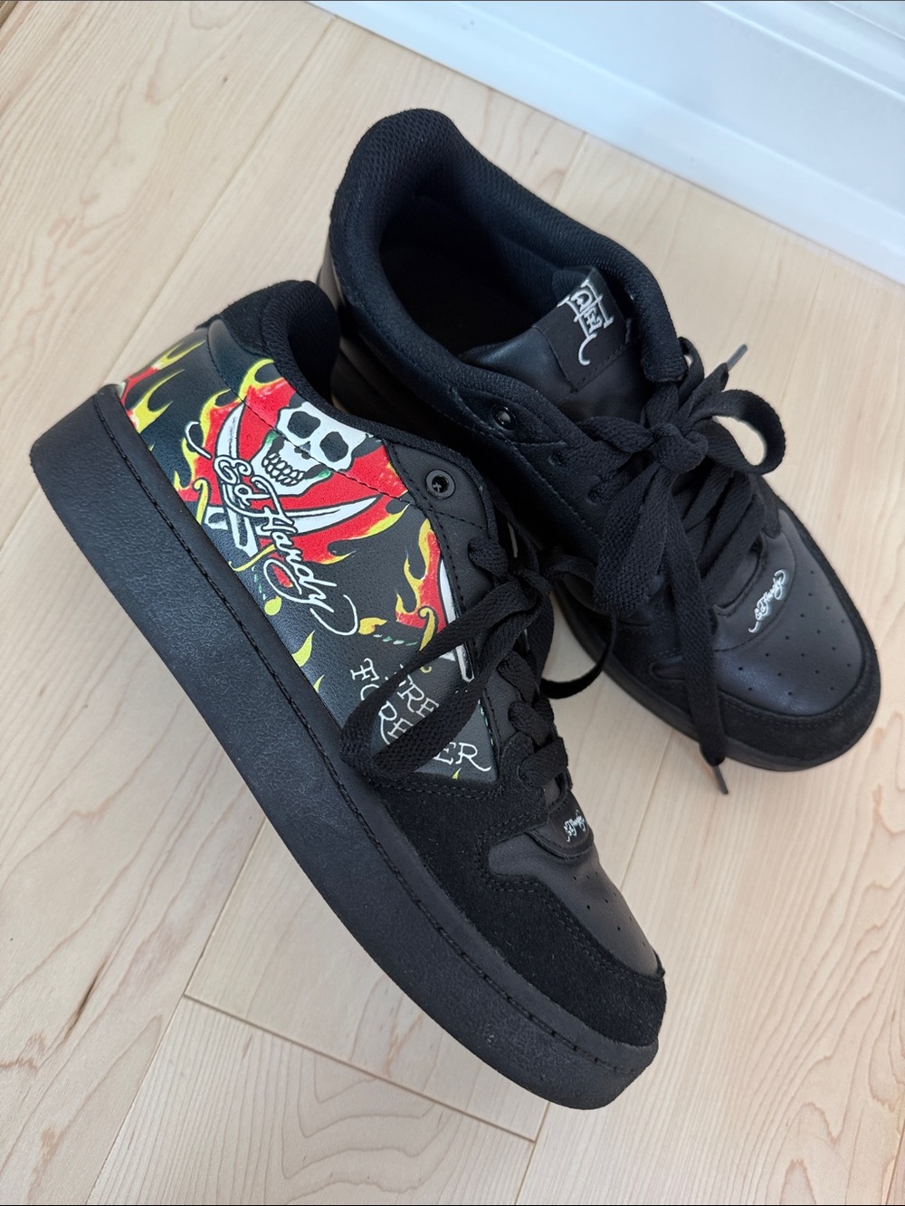 Ed Hardy Black Suede Graphic Flame Skull Sneakers 6